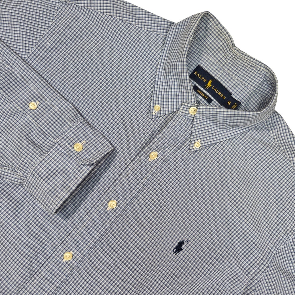 Ralph Lauren Shirt Mens XL Blue White Gingham Check Custom Fit Preppy Pony